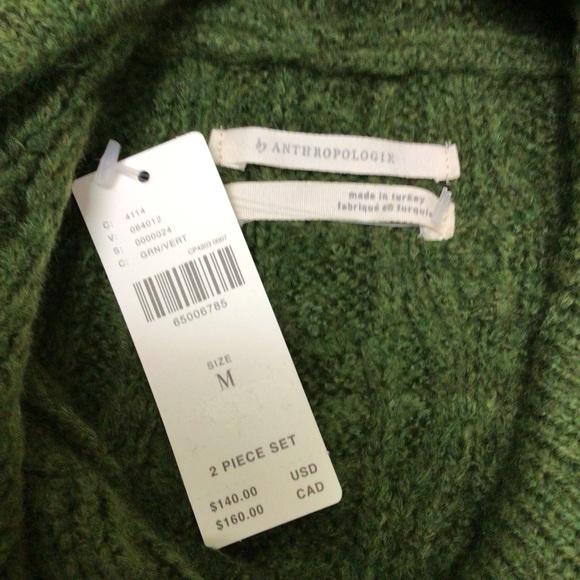 NWT New $148 Anthropologie Hooded Green Cable Knit Cardigan Tank Sweater Set M - Picture 15 of 16